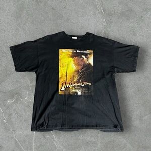 Vintage Indiana Jones Shirt Men Large Black 90s Y2K Kingdom Of The Crystal Skull